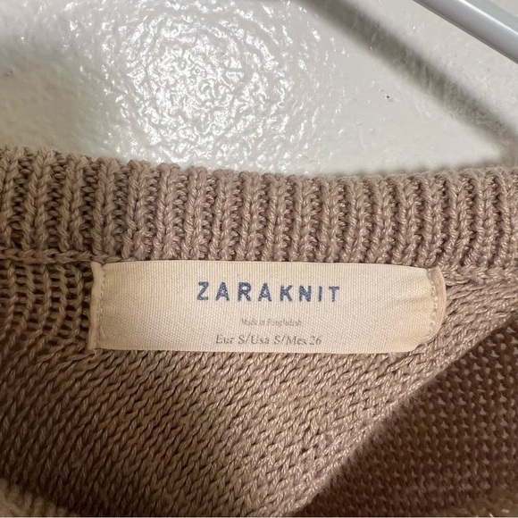 Zara Knit Crewneck Sweater Beige Open Back M - Picture 8 of 9